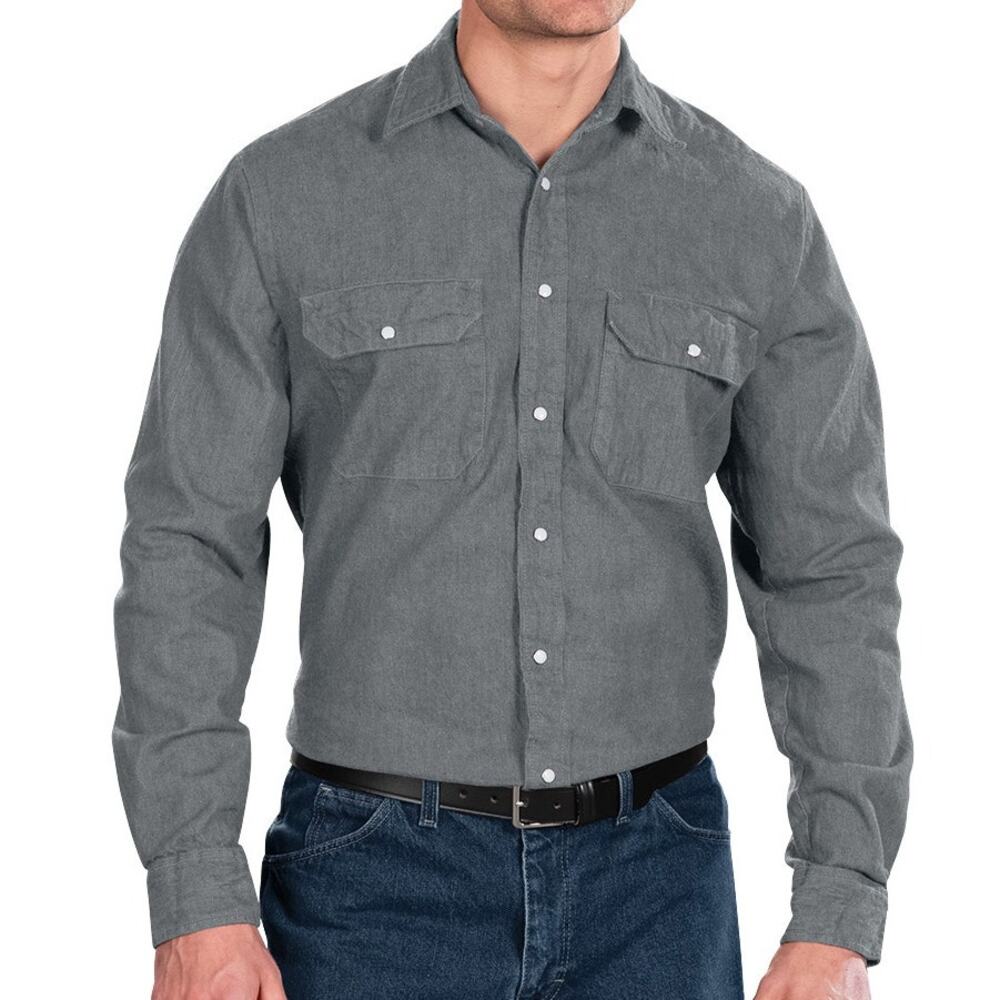 UniFirst Pearl Snap Western‎ Long Sleeve Denim Mens Shirt Size L Cowboy Workwear